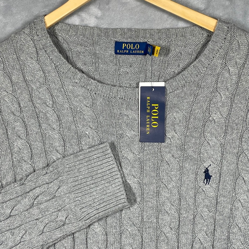Polo Ralph Lauren Mens Grey Cable Knit Cotton Sweater 3XLT Big & Tall NWT